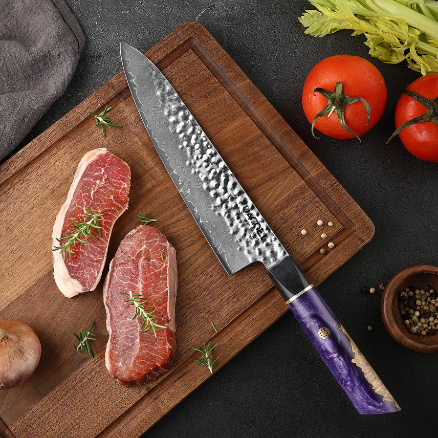 Professionell kockkniv C49, Damaskus stål 67 lager