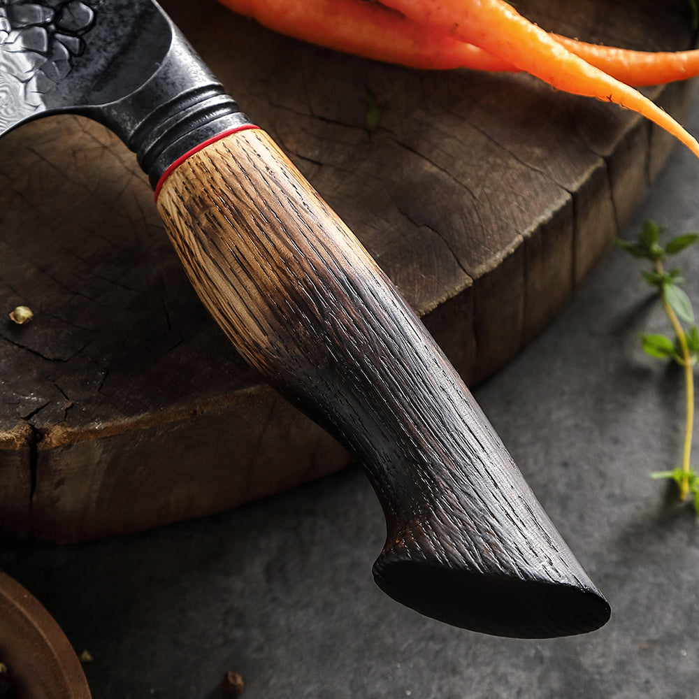 Chef's Knife, Ergonomic Burnt Oak Handle, Damascus Steel, 22cm (C61)