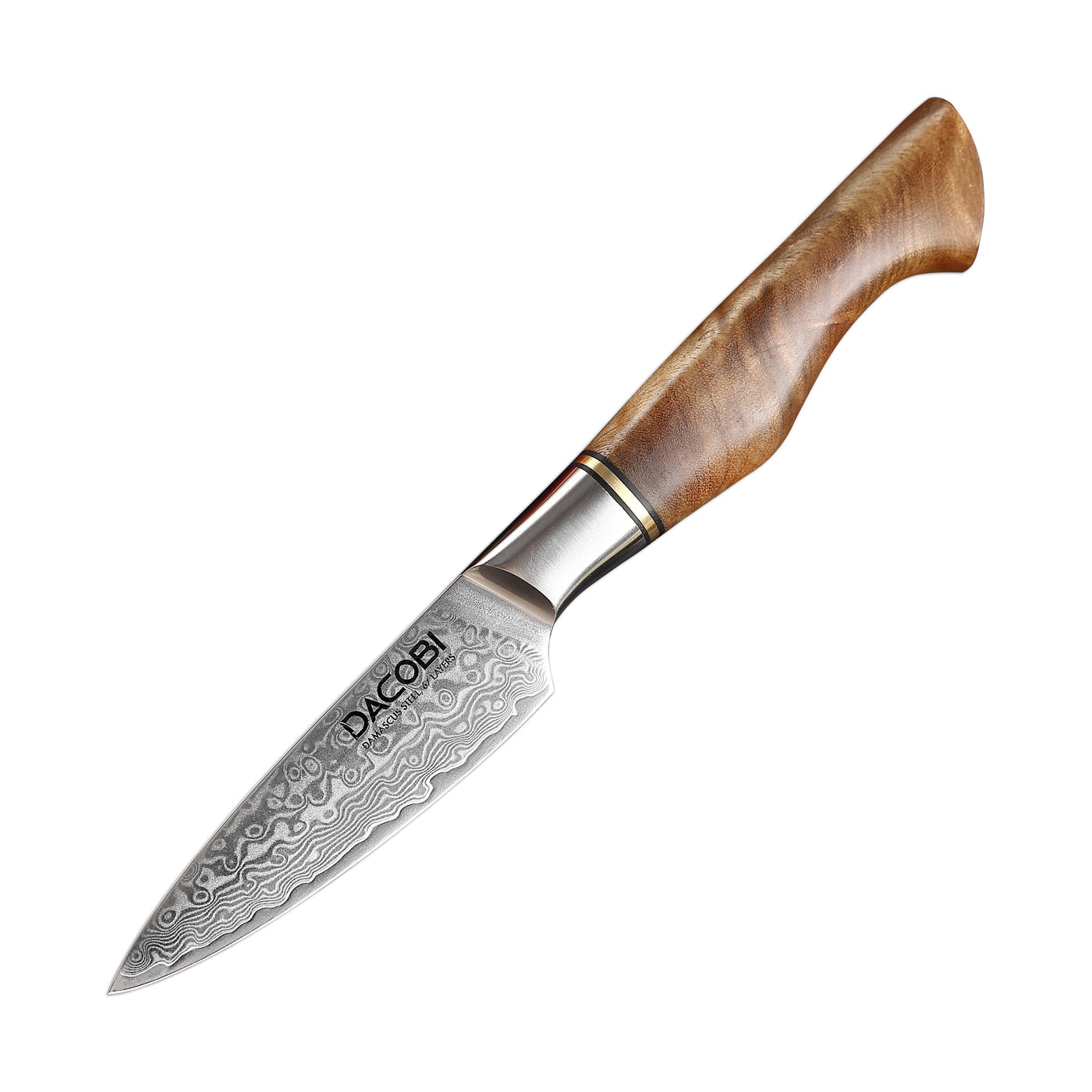 Cuțit profesional pentru decojit, oțel damasc, mâner Sycamore wood, 9 cm (C34) - DACOBI.ro