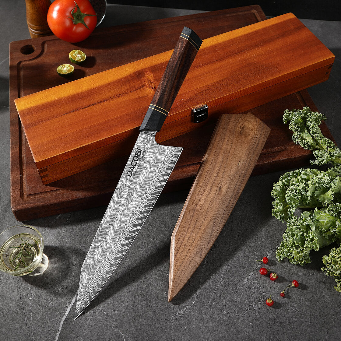 Cuchillo profesional Kiritsuke, acero de Damasco, mango de madera de hierro, 21,5 cm (C54)