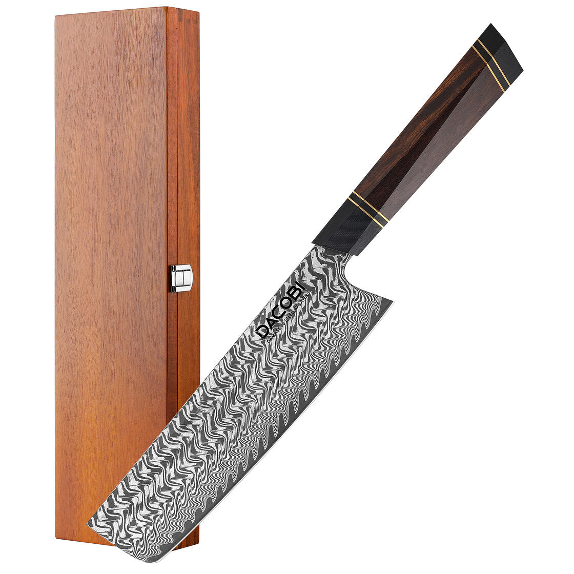 Nakiri professional knife, Damascus steel, ironwood dessert handle, 18.5 cm (C55)