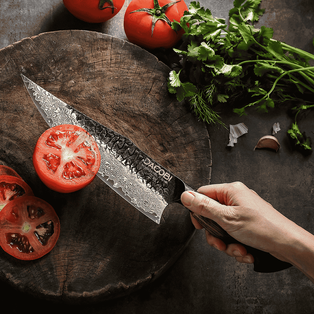 Chef's Knife, Ergonomic Burnt Oak Handle, Damascus Steel, 22cm (C61)