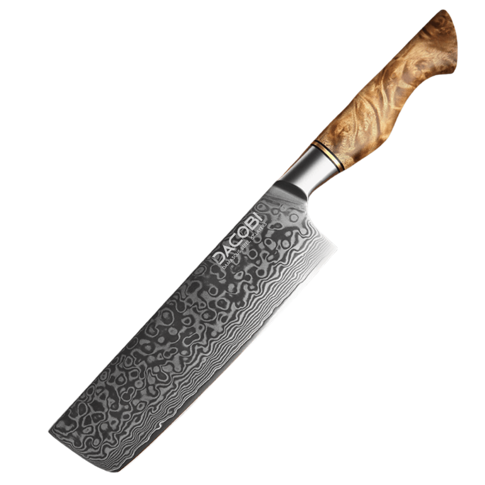 Couteau professionnel Nakiri, acier Damas, manche à dessert en bois de sycomore, 18 cm (C64)