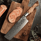 Couteau professionnel Nakiri, acier Damas, manche à dessert en bois de sycomore, 18 cm (C64)
