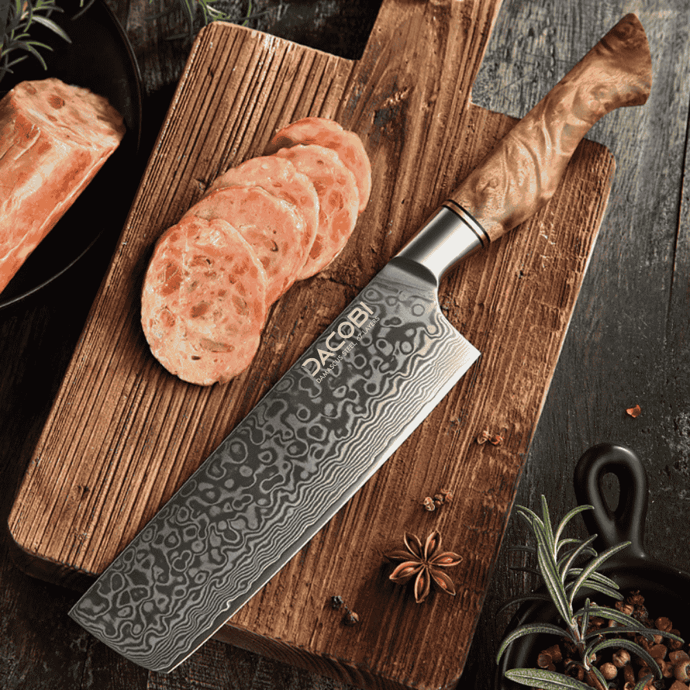 Nakiri professional knife, Damascus steel, sycamore wood dessert handle, 18 cm (C64)