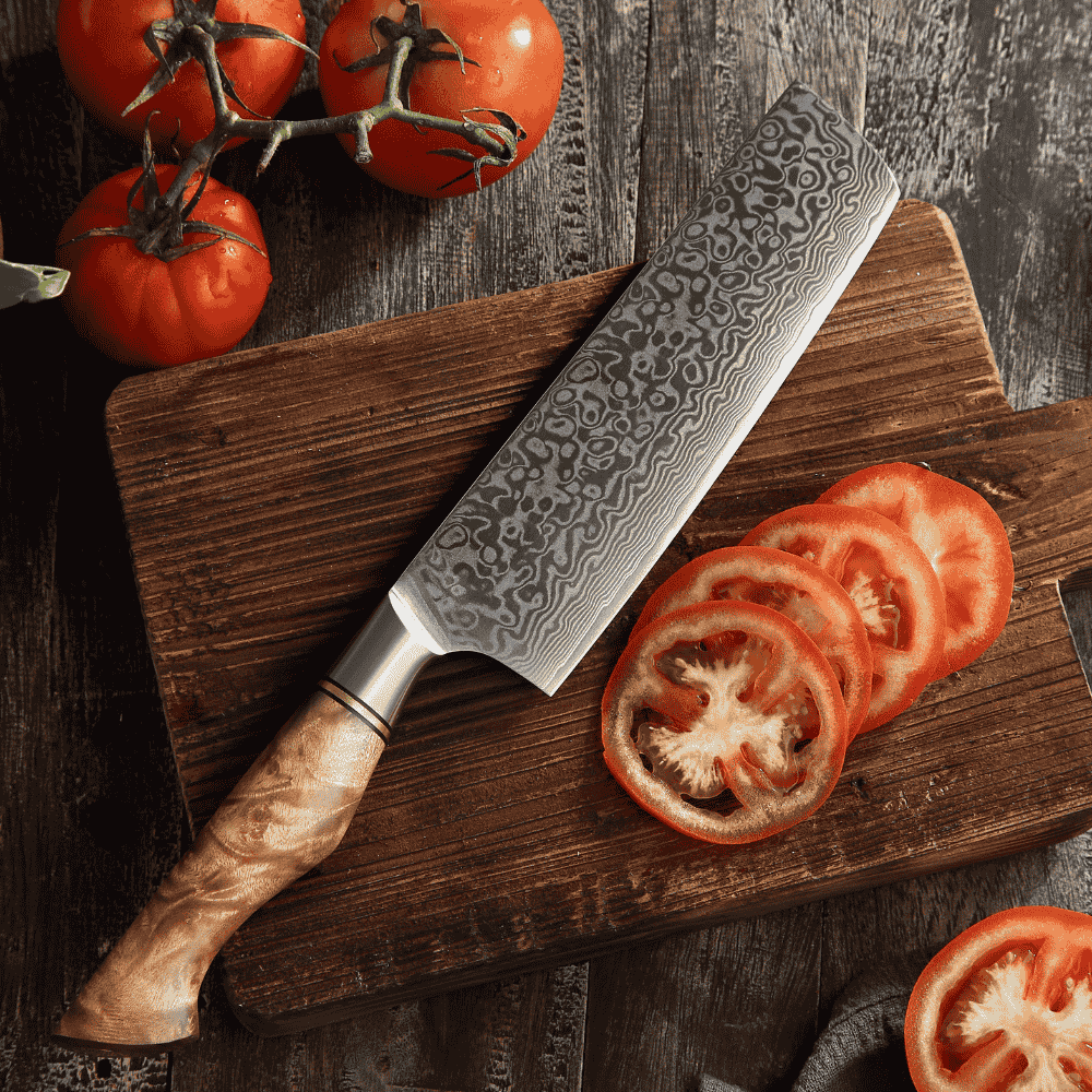 Nakiri professional knife, Damascus steel, sycamore wood dessert handle, 18 cm (C64)