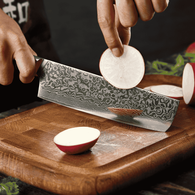 Nakiri professional knife, Damascus steel, sycamore wood dessert handle, 18 cm (C64)