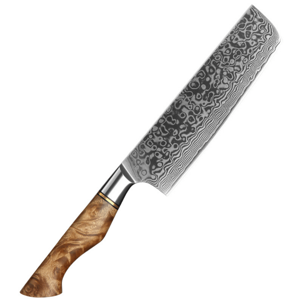 Nakiri professional knife, Damascus steel, sycamore wood dessert handle, 18 cm (C64)