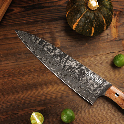 Chef's Knife, ergonomic solidified maple wood handle, damascus steel, 21.6 cm (C67)