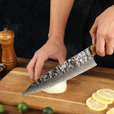 Chef's Knife, ergonomic solidified maple wood handle, damascus steel, 21.6 cm (C67)