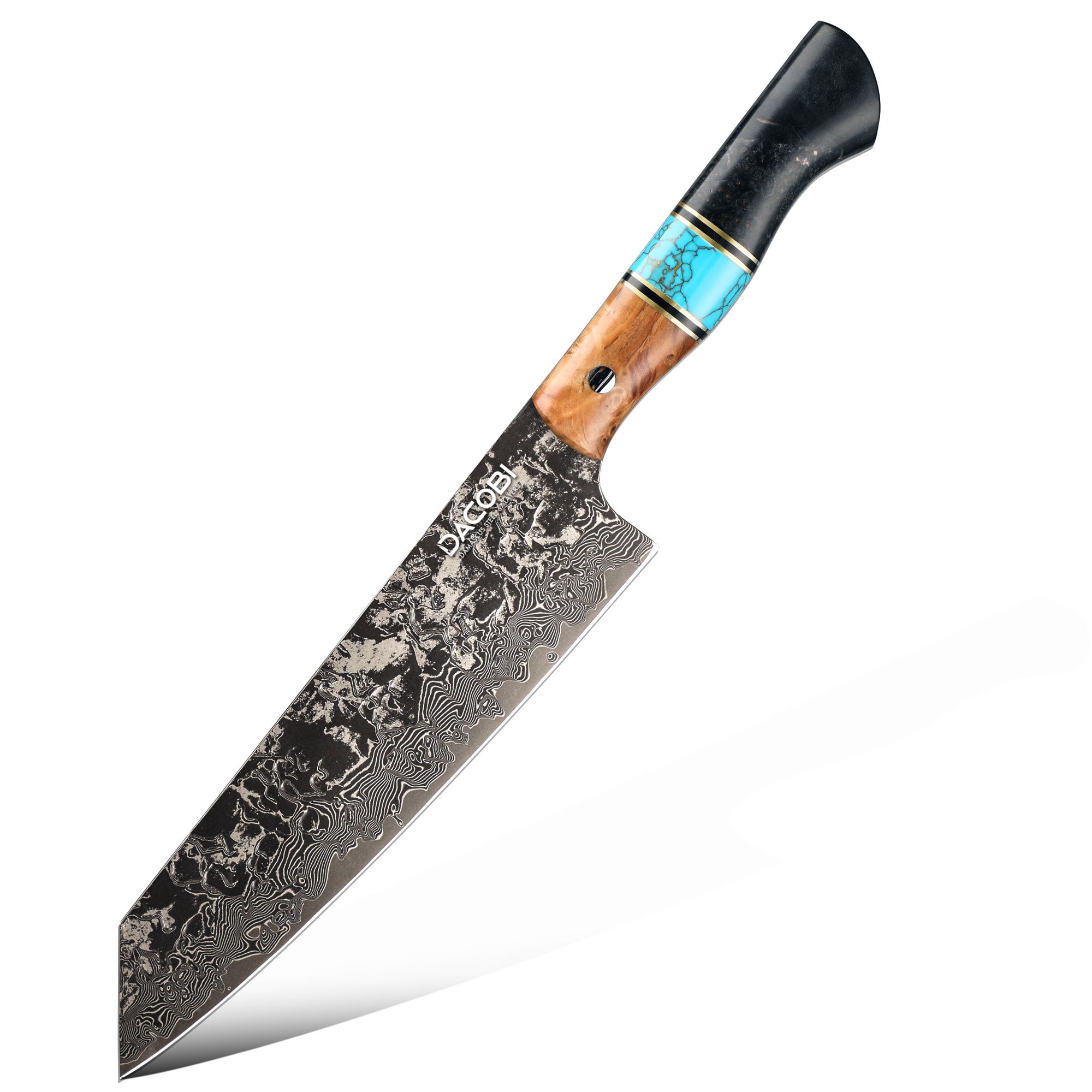Couteau professionnel Kiritsuke, acier Damas, manche en bois d'érable solidifié, 20,6 cm (C68)