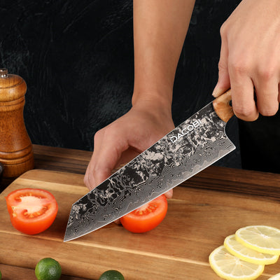Kiritsuke professional knife, Damascus steel, solidified maple wood handle, 20.6 cm (C68)