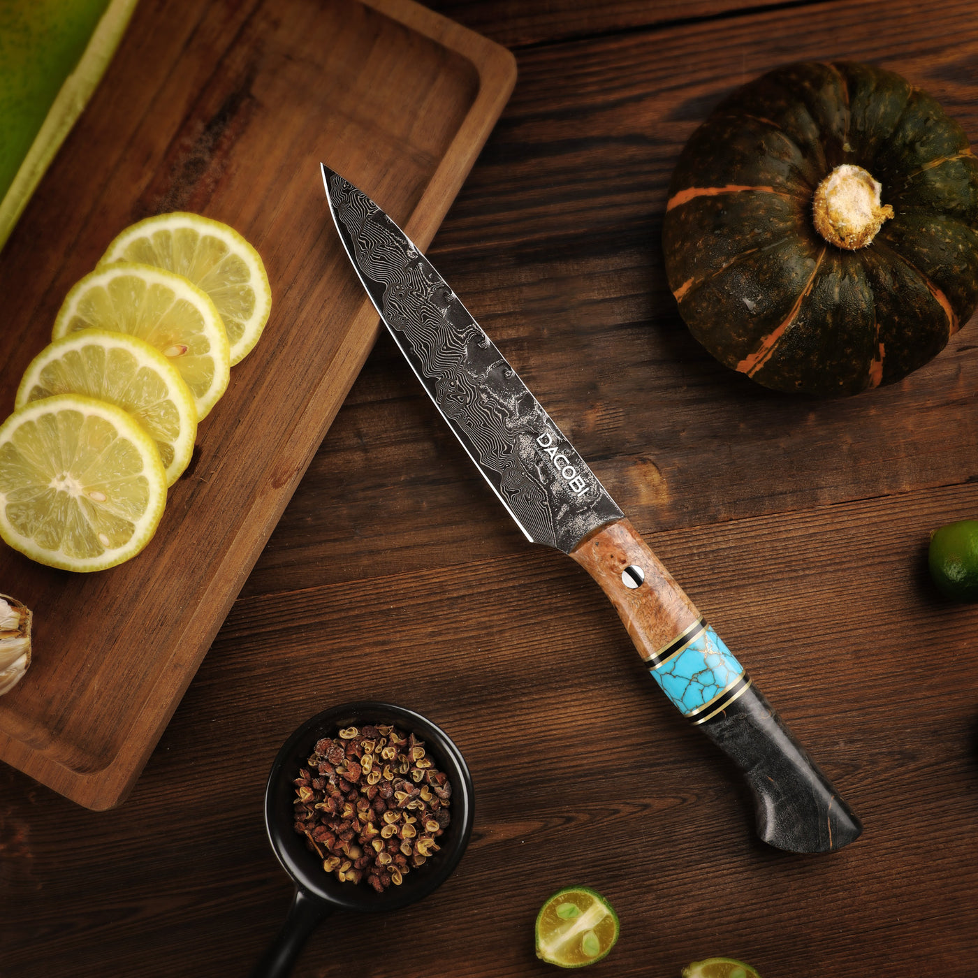 Professional universal knife C70, Damascus steel 67 layers