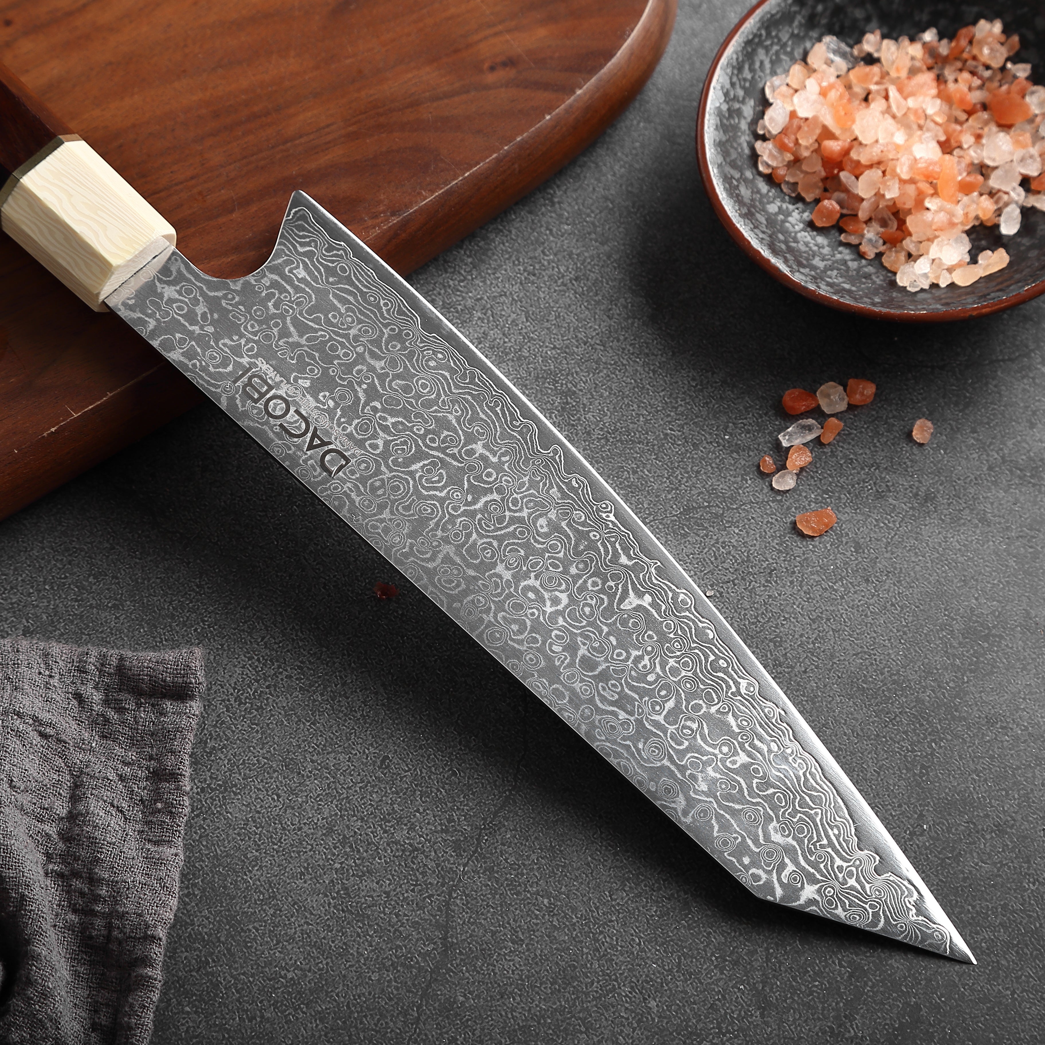 Cuțit Kiritsuke, cuțit profesional, mâner lemn trandafir, Kiritsuke oțel damasc, 20.5 cm (C13) - DACOBI.ro
