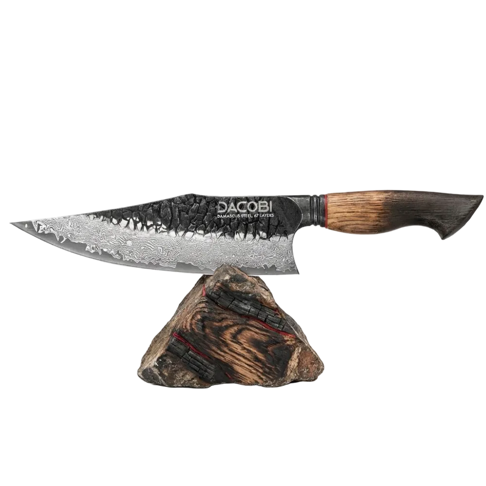 Chef's Knife, Ergonomic Burnt Oak Handle, Damascus Steel, 22cm (C61)