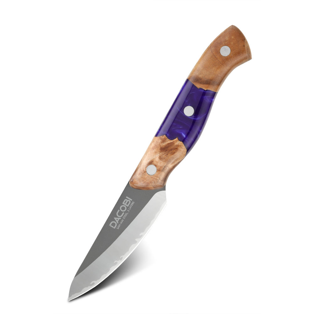 Schälmesser, San Mai, Griff aus farbigem Harz, 9 cm, (C58)