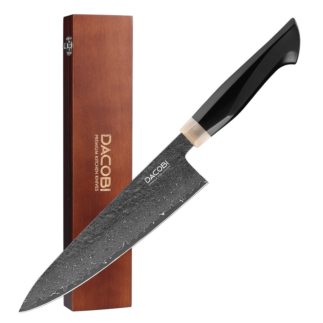 Cuchillo de chef, mango ergonómico de ébano, acero de Damasco, 20 cm (C59)