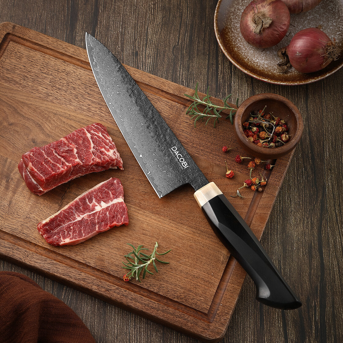 Cuchillo de chef, mango ergonómico de ébano, acero de Damasco, 20 cm (C59)