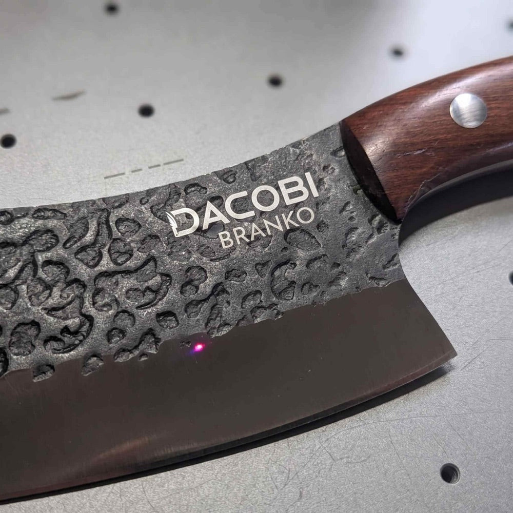 Gift for your husband, a name laser engraved on the blade of a DACOBI cleaver