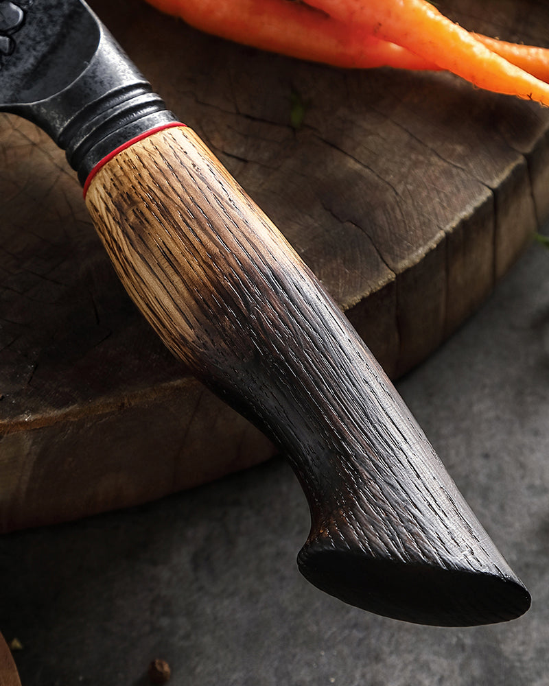 Gift for your wife, the white oak handle of a DACOBI knife on the kitchen counter