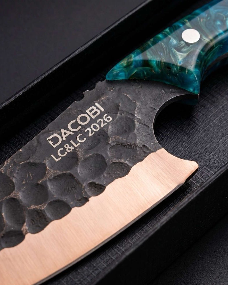 Gift for your wife, initials and a year laser engraved on a DACOBI blade, in the gift box