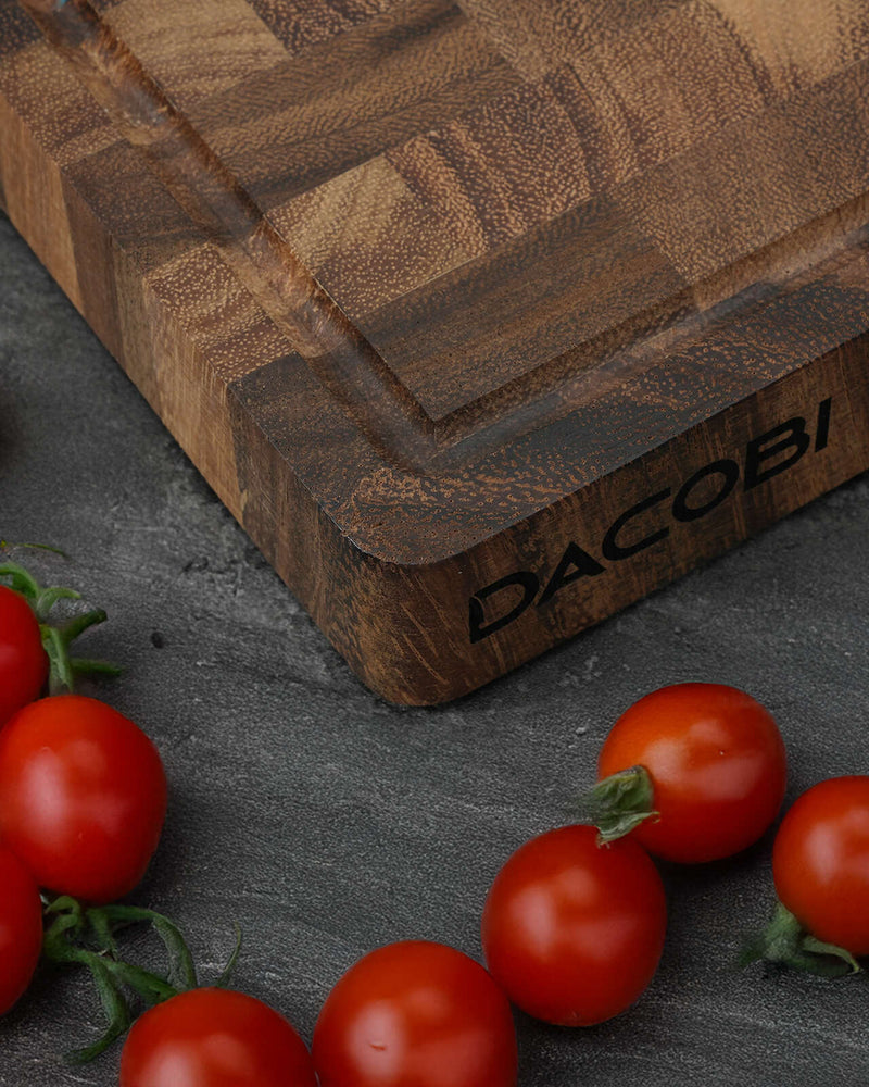 Gift for your wife, a DACOBI solid wood cutting board on the kitchen counter