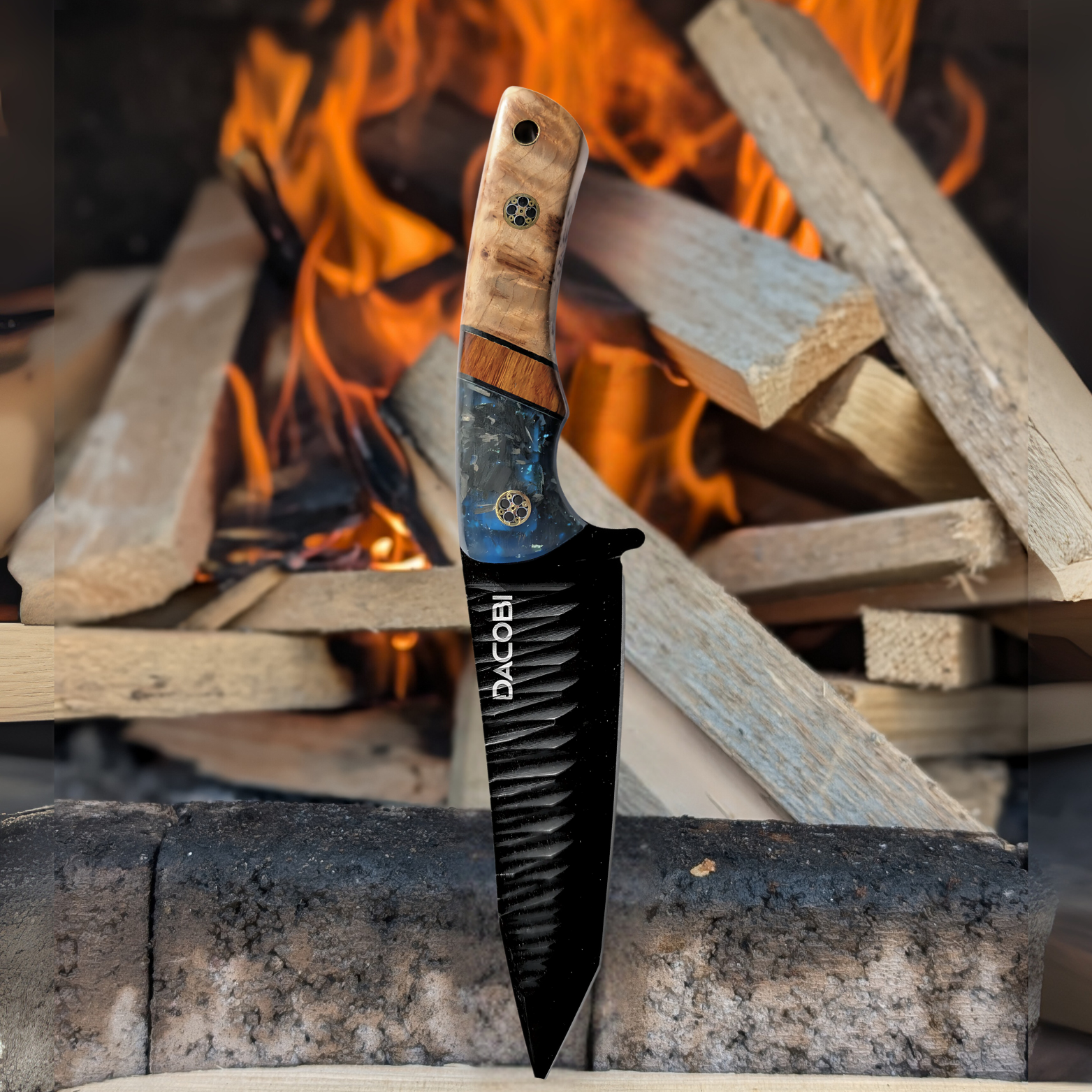 Gran Paradiso - Bushcraft knife, D2 steel, desert Ironwood and carbon resin handle