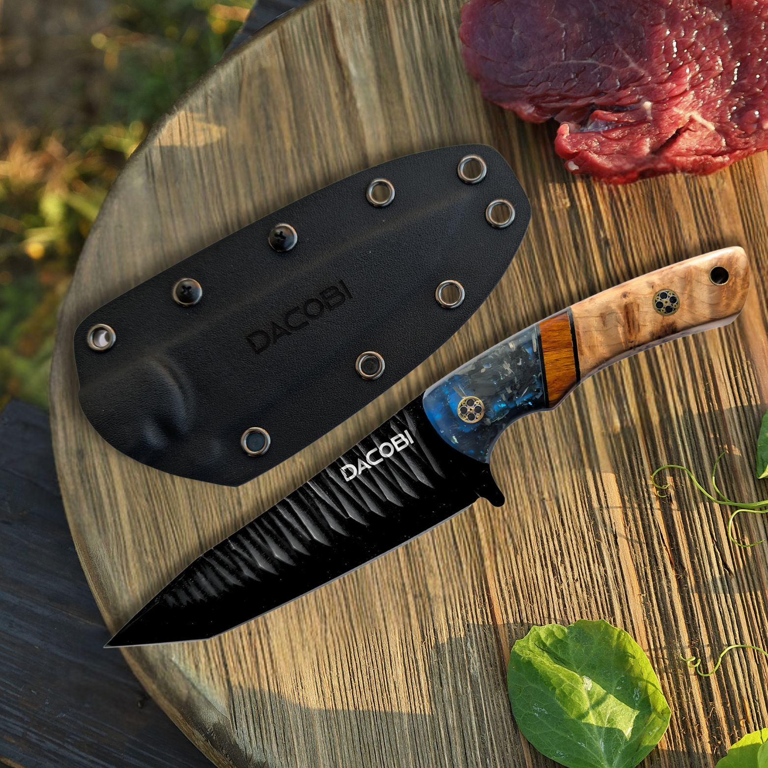 Gran Paradiso - Bushcraft knife, D2 steel, desert Ironwood and carbon resin handle