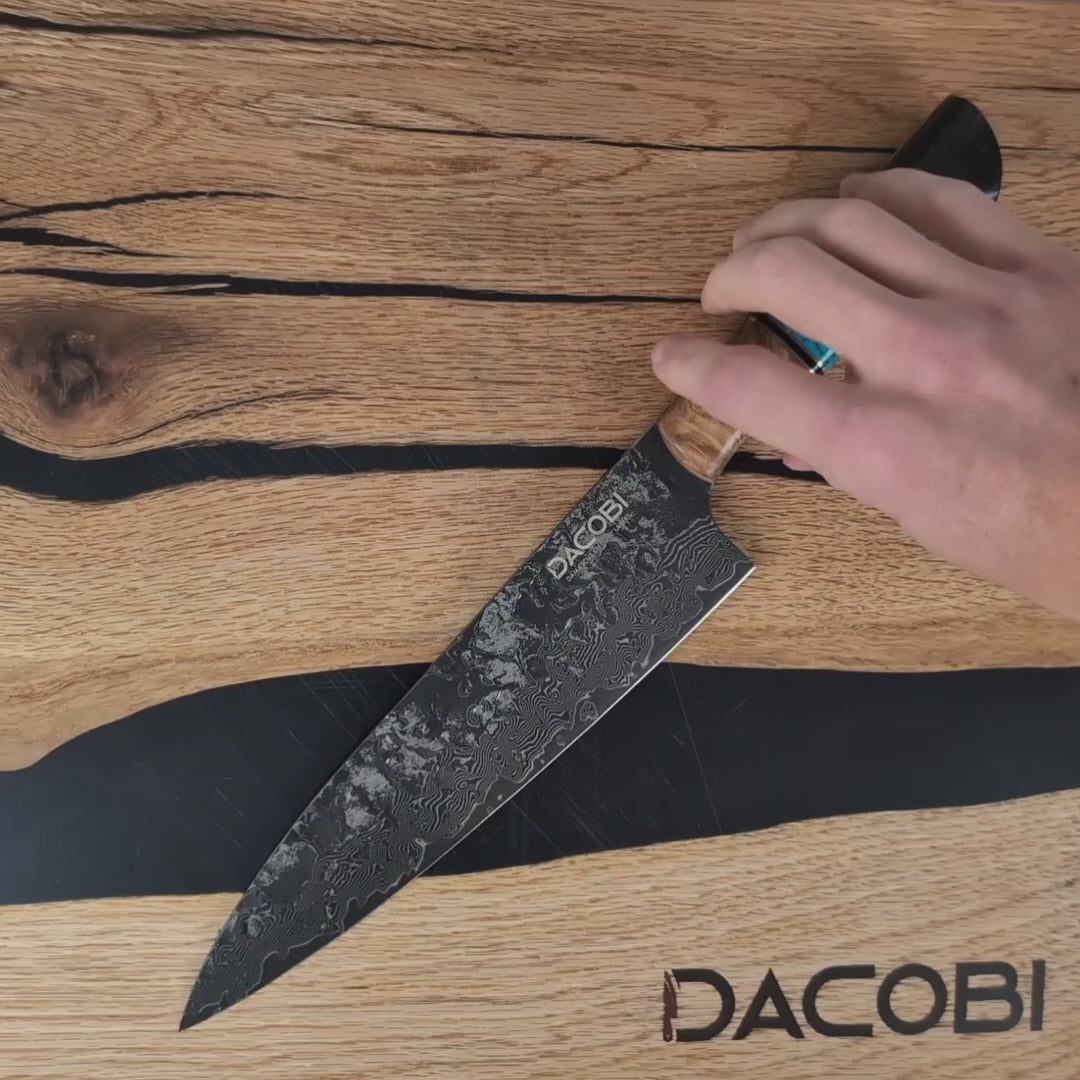 Chef's Knife, ergonomic solidified maple wood handle, damascus steel, 21.6 cm (C67)
