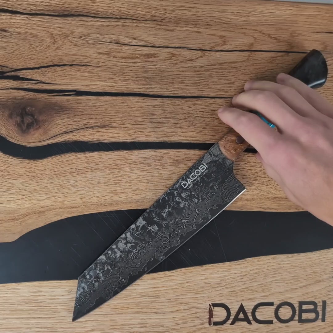 Kiritsuke Profimesser, Damaszenerstahl, Griff aus gehärtetem Ahornholz, 20,6 cm (C68)