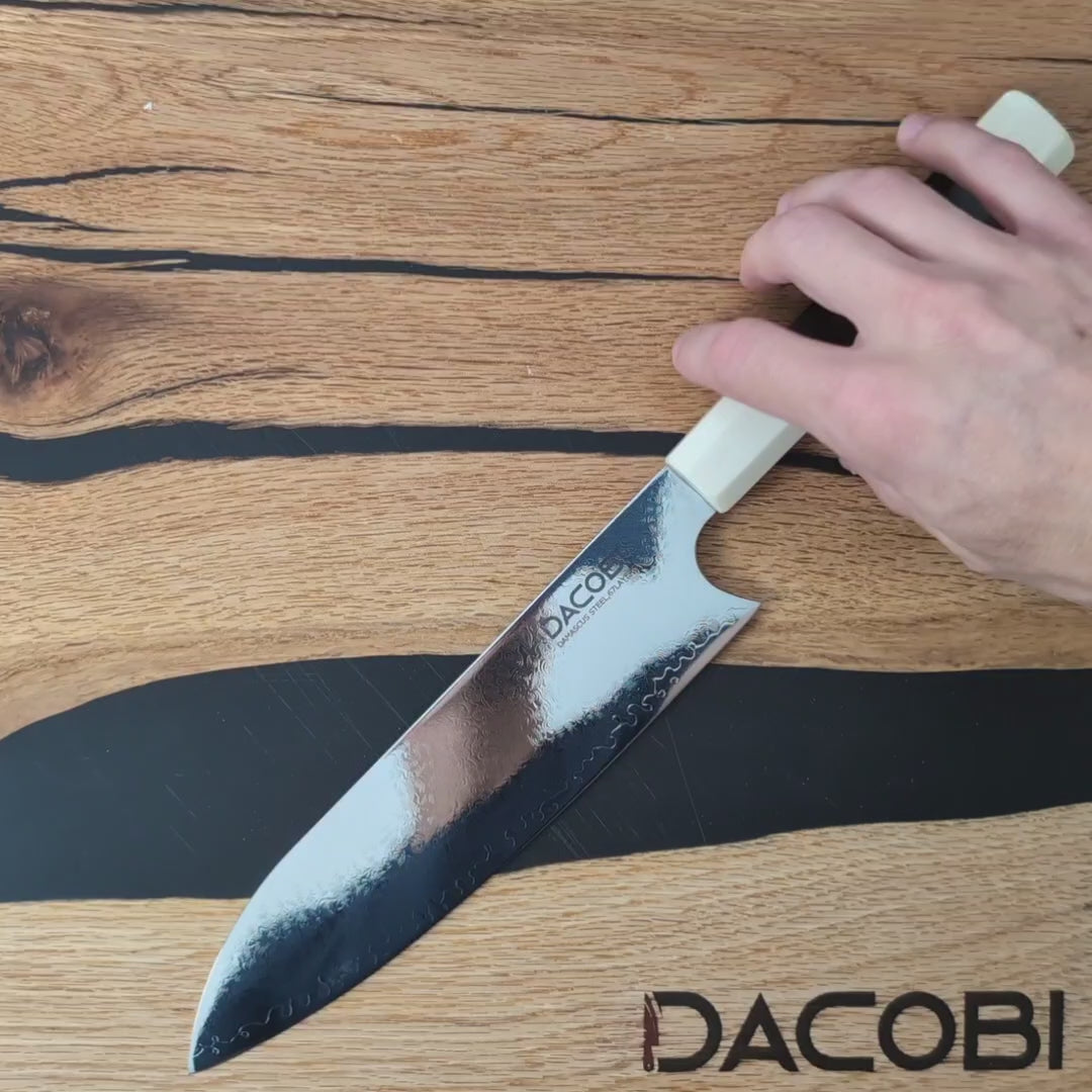 Professionel Santoku kniv C12, Damaskus stål 67 lag 