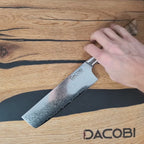 Couteau professionnel Nakiri, acier Damas, manche à dessert en bois de sycomore, 18 cm (C64)
