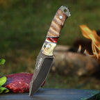 Grizzly - Bushcraft knife, D2 steel, antler and resin handle