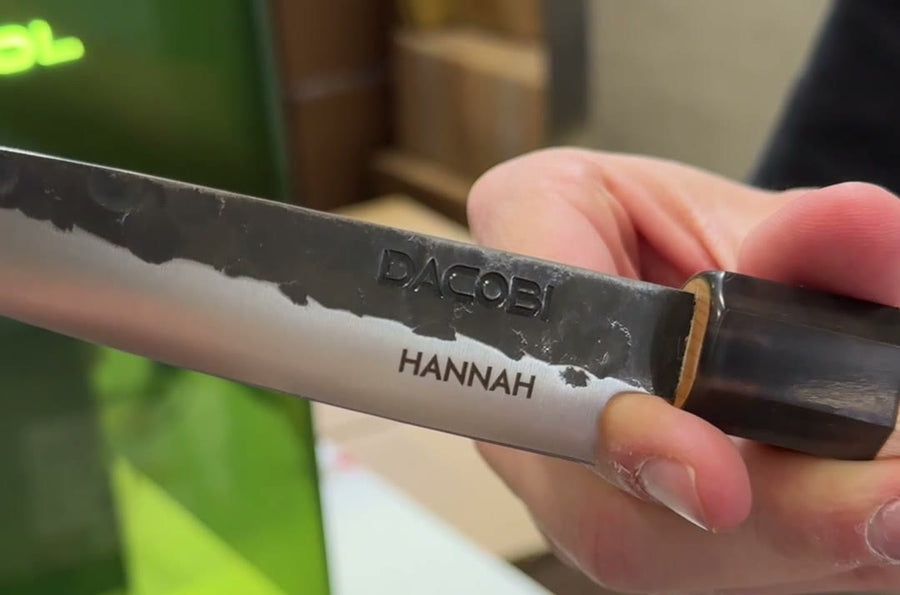 DACOBI Tsuchime blade with the name HANNAH laser-engraved